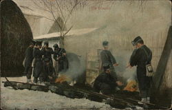 Soldiers Warming Themselves and Talking Near Small Fires Soldiers Warming Themselves and Talking Near Small Fires