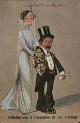 Caricatures: Tall Bride Standing Behind Short Groom Comic, Funny Postcard Postcard