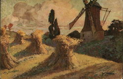 Windmill in a field, by Jul. Siemens Postcard