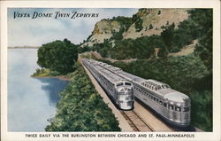 Vista Dome Twin Zephyrs Trains, Railroad Postcard Postcard Postcard