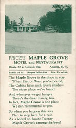 Price's Maple Grove Motel and Restaurant Angola, NY Postcard Postcard Postcard