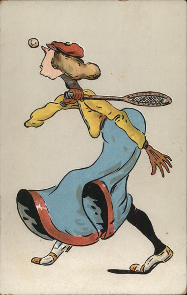 Cartoon Woman Playing Tennis