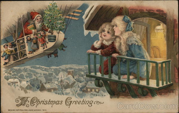 A Christmas Greeting - Santa in Airship Santa Claus