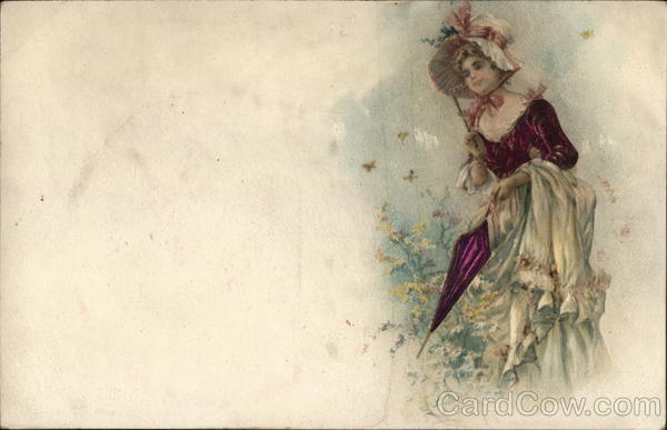 Woman with Parasol Silk & Fabric Applique