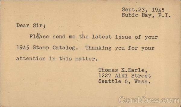 Stanley Gibbons Request Letter for 1945 Stamp Catalog