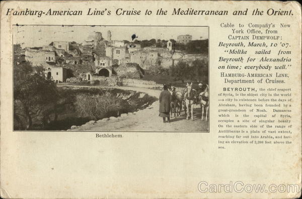 Hamburg-American Line Cruise to Mediterranean & Orient Bethlehem Palestine