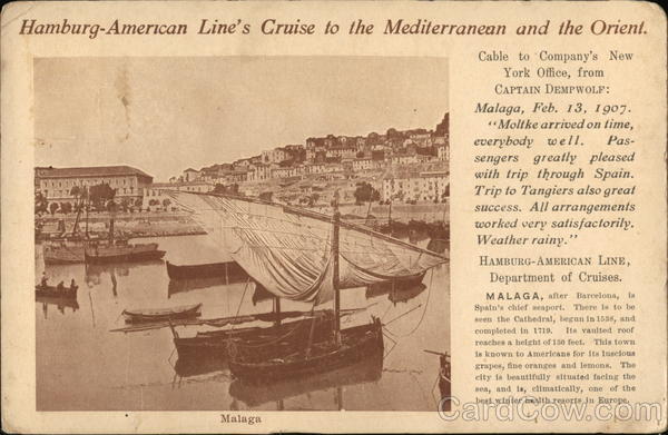 Hamburg-American Line Cruise to Mediterranean & Orient Malaga Spain