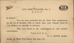 San Jose Pyramid #9 AEOS California Freemasonry Postcard Postcard