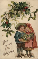 Two Children Below Mistletoe Holding a Basket Two Children Below Mistletoe Holding a Basket