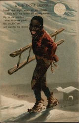 A Lad and a Ladder Black Americana Postcard Postcard