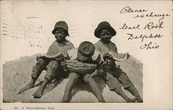 A Watermelon Trio Black Americana Postcard Postcard