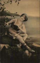 Woman Sitting by the Water Swimsuits & Pinup Postcard Postcard