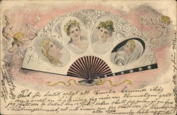 The Four Seasons, Represented by Women's Faces on a Fan Postcard