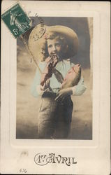 Child with Lobster & Fish Poisson d'avril  Postcard