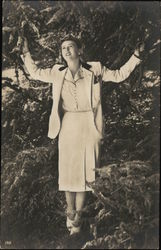 Woman in White Holding Pine Tree Limbs Actresses Postcard Postcard Postcard