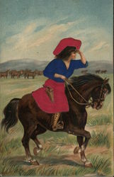 Cowgirl Cowboy Western Postcard Postcard