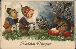 Herzlichen Dstergruss With Children Postcard Postcard Postcard