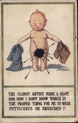 Coded Message Nude Baby Holds A Dress And A Pair Of Pants Postcard