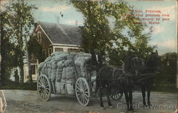 Horse-Drawn Cart of Bagged Potatoes Maine