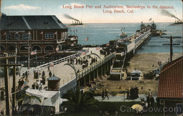 Long Beach and Auditorium, Battleships in the distance California