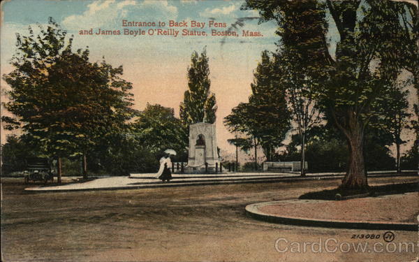 Entrance to Back Bay Fens and James Boyle O'Reilly Statue Boston Massachusetts