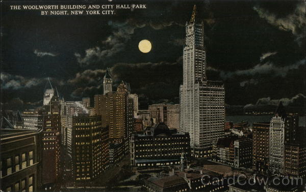 Woolworth Building and City Hall Park by Night New York