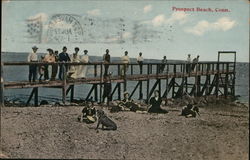 People Posing on a Pier Prospect Beach, CT Postcard Postcard Postcard