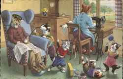 Mother Cat Sewing Postcard