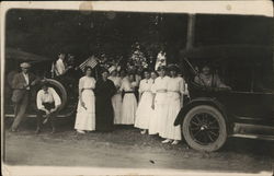 Women In White Posing by Cars Postcard Postcard Postcard