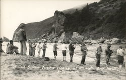 Chinock Salmon Casters Line Up at Klamath River Mouth Fishing Postcard Postcard Postcard