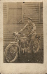 Man on Early 1900s Harley Davidson Postcard