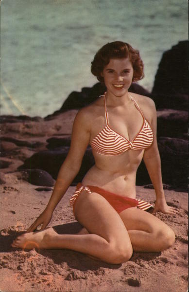 Girl in a Red Striped Bikini Swimsuits & Pinup