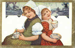 Dutch Children Having Tea Postcard