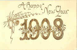 A Happy New Year 1908 Postcard
