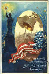 Statue of Liberty, Bells, Flag Patriotic Postcard Postcard