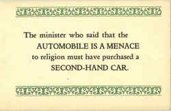 Automobile is a menace to religion Religious Postcard Postcard