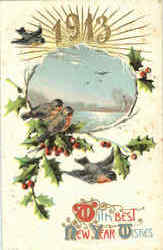 1913 With Best New Year Wishes Postcard