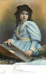 Girl with Folk Harp Music Postcard Postcard