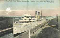The North West Locking Through The Canadian Locks, Sault Ste Postcard