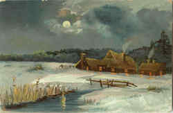 Winter Night Scene Postcard