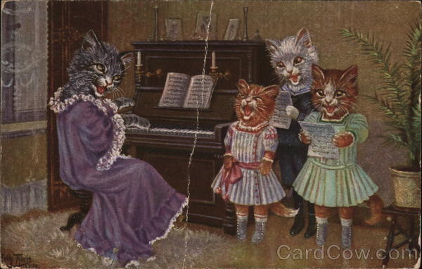 Cats in Clothes Singing and Playing Piano Pianos