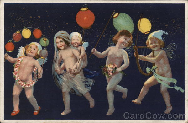 Yong children prance with ornaments