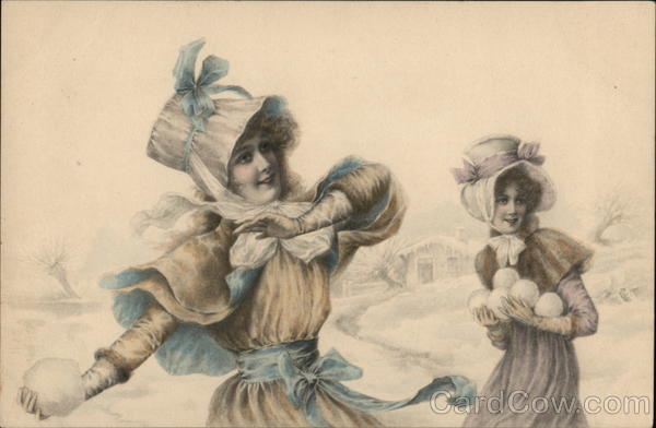 Two woman snowball fightt Women