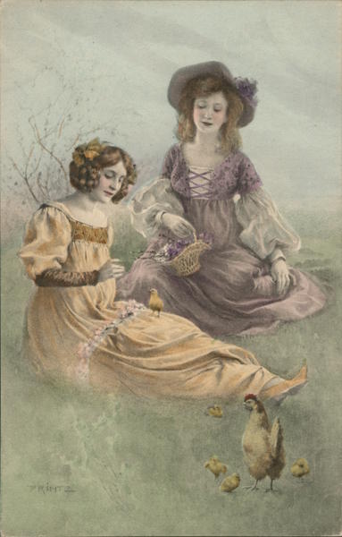 Two Ladies with chickens Women