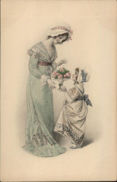 Woman and Girl with Flower Bouquet Women