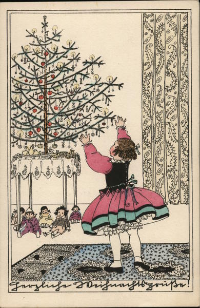 Little Girl and Christmas Tree Mela Koehler Artist Signed