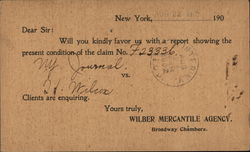 Wilber Mercantile Agency Postcard
