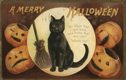 A Merry Halloween Black Cat Postcard Postcard