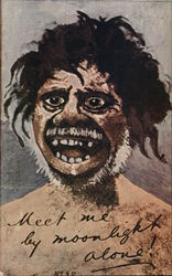 Painting of Scary Man (Neanderthal?) "Meet me by Moonlight alone!" Comic, Funny Postcard Postcard