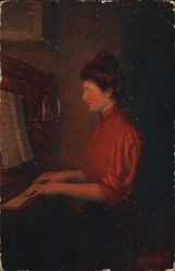Woman At Piano Postcard